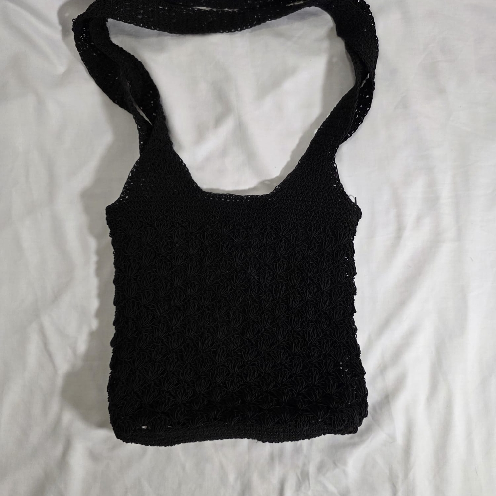 Handmade Aria Black Crochet Shoulder Bag with Matching Coin Purse